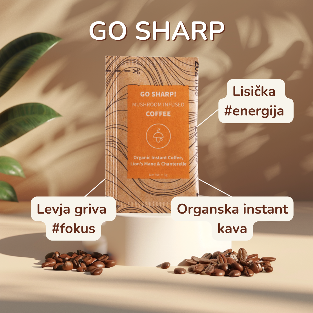 Go Sharp – organska instant kava z levjo grivo in lisičkami 10 porcij