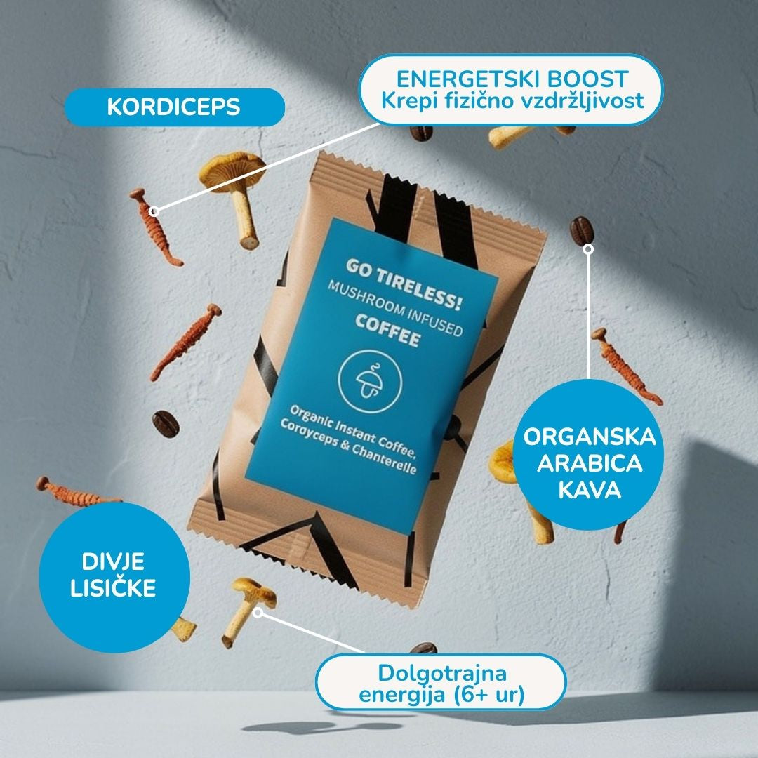 Go Tireless – organska instant kava s kordicepsom in lisičkami 10 porcij